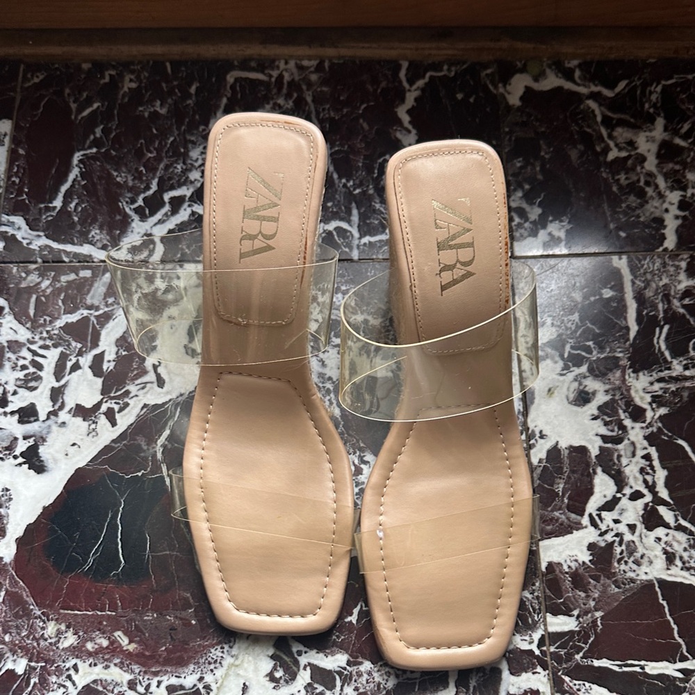 Zara Women's Beige Sandals with Transparent Strap